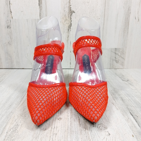 Jessica Rich Ysabelle Red Fishnet Stiletto Evening Party Heels #1355 - Picture 4 of 11